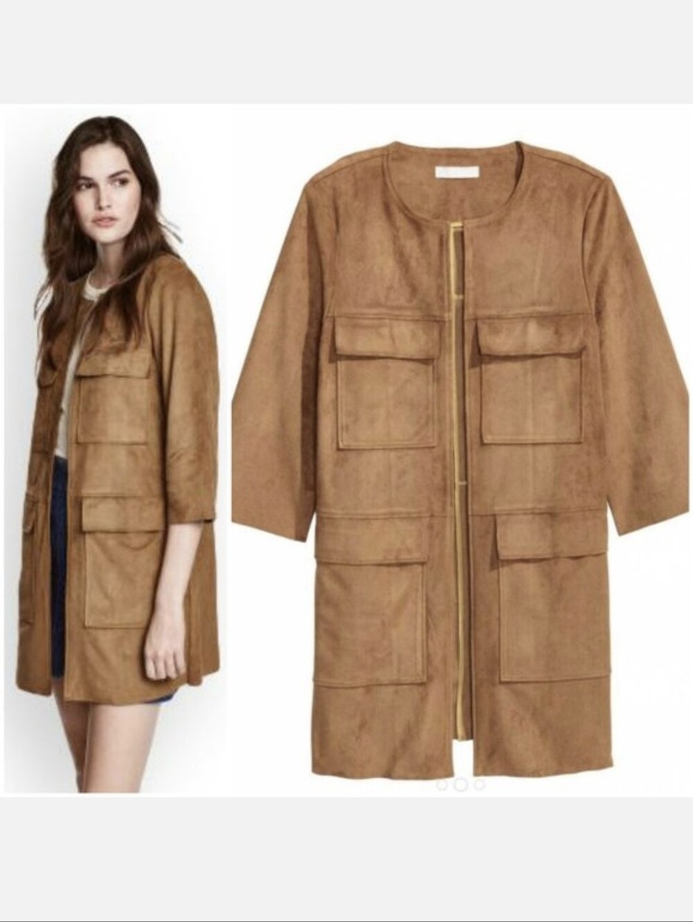 H&M Studio Camel Faux Suede Coat Womens Size 2